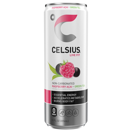 CELSIUS Raspberry Acai Green Tea Functional Essential Energy Drink Can (Single/12 Fl Oz)