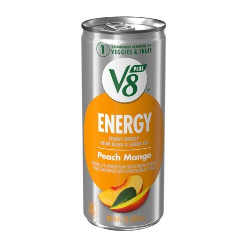V8 V-Fusion Vegetable & Fruit Juice + Energy Peach Mango (Single/8.00 FL OZ Can)