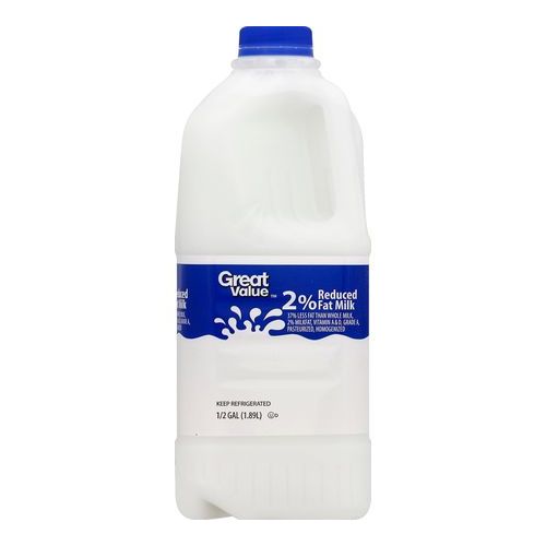 Great Value 2% Reduced Fat Milk  (Single/0.50 GAL Plastic Jug)