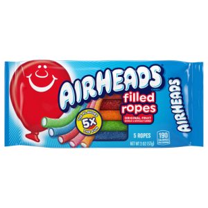 Airheads Filled Ropes Original Fruit, Candy, Assorted Fruit Flavors Blue Raspberry, Cherry, Orange, Strawberry and Watermelon, . Bag (2 oz)