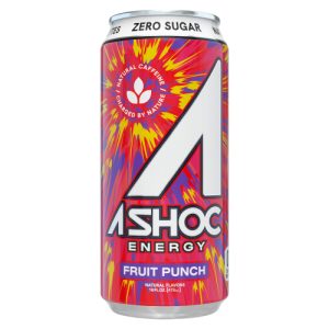 A SHOC Fruit Punch Energy Drink can (16 fl oz)