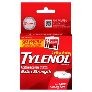 Tylenol Extra Strength 500 mg Acetaminophen Caplets Travel Size, (6 Ct)