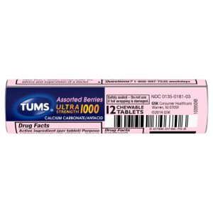 TUMS Ultra Strength Chewable Antacid Tablets for Heartburn Relief Assorted Berries - 12 Count Roll