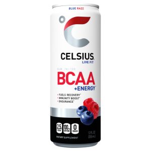 CELSIUS BCAA Sparkling Blue Razz Functional, Essential Energy Drink Can (Single/12 Fl Oz)