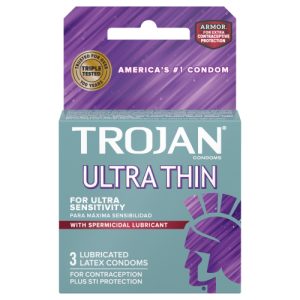 Trojan Condom Sensitivity Ultra Thin Spermicidal 3 Count