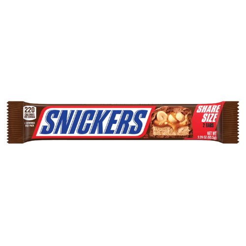 Snickers Candy Bar 2 Bars (Single/3.29 OZ Plastic Wrapper)