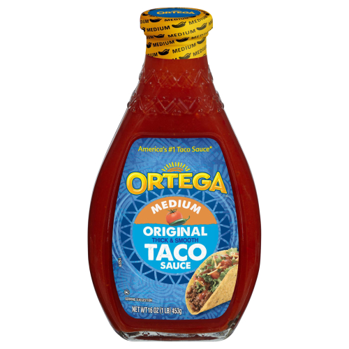 Ortega Original Thick and Smooth Medium Taco Sauce Kosher, Glass Bottle (16 OZ)