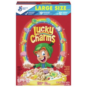 Lucky Charms Gluten Free Cereal with Marshmallows Kids Breakfast Cereal, Made with Whole Grain, Large Size, (14.9 oz)