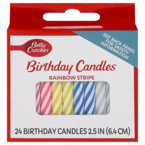 Betty Crocker Rainbow Stripe 2.5 Inch Birthday Candles (24 ea)