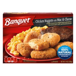 Banquet Chicken Nuggets with Mac and Cheese and Brownie Frozen Serve Meal 7.4 Ounce (Single)